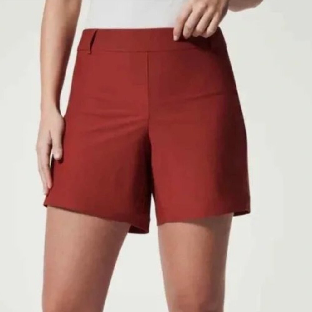 SPANX High-Rise Tailored Shorts in Brick Red